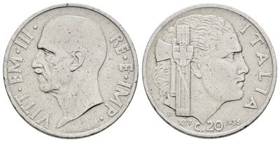 Vittorio Emanuele III, 20 centesimi 1936 'Impero', Nichel