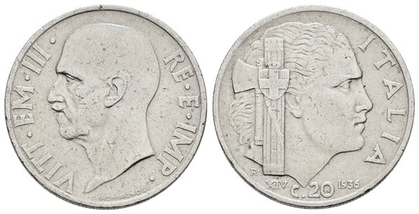 REGNO D'ITALIA. Vittorio Emanuele III (1900-1943). 20 centesimi 1936 "Impero". Ni; 4gr; Gig. 217; BB