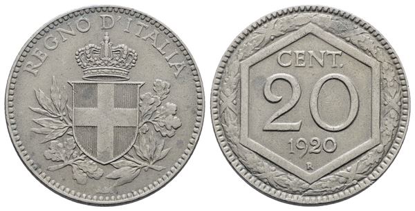 REGNO D'ITALIA. Vittorio Emanuele III (1900-1943). 20 centesimi 1920 "Esagono". Ni; 4gr; Gig. 216; SPL