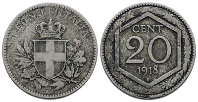 Vittorio Emanuele III, 20 centesimi 1918 'Esagono'