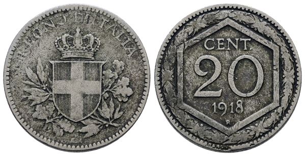 REGNO D'ITALIA. Vittorio Emanuele III (1900-1943). 20 centesimi 1918 "Esagono". Ni; 4gr; Gig. 214; BB