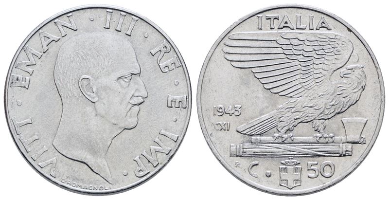 Vittorio Emanuele III, 50 centesimi 1943 'Impero', Ac; 6gr; Gig. 188