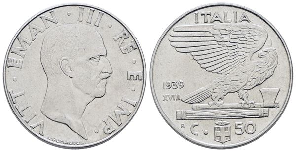REGNO D'ITALIA. Vittorio Emanuele III (1900-1943). 50 centesimi 1939 "Impero". Ac; 6gr; Gig. 184a; NC; Q.FDC