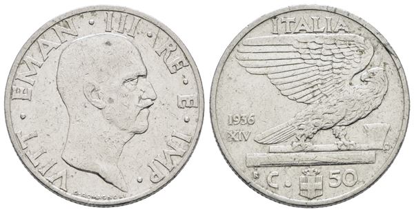 REGNO D'ITALIA. Vittorio Emanuele III (1900-1943). 50 centesimi 1936 "Impero". Ni; 6gr; Gig. 182; Raro; BB