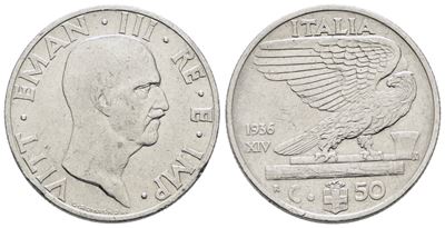 Vittorio Emanuele III, 50 centesimi 1936 'Impero' - Ni, 6gr, Gig. 182