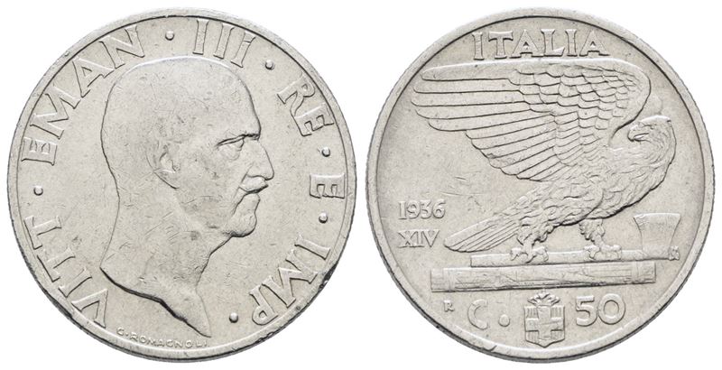 Vittorio Emanuele III, 50 centesimi 1936 'Impero' - Ni, 6gr, Gig. 182