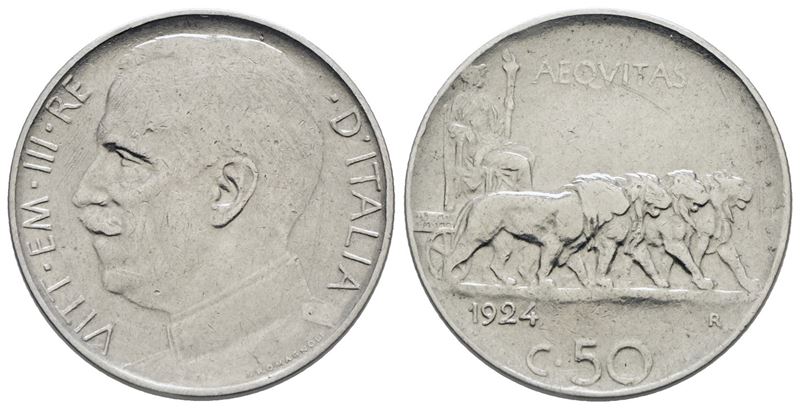 Regno D'italia. Vittorio Emanuele III (1900-1943). 50 Centesimi 1924 Liscio "leoni". Ni; 6gr; Gig...