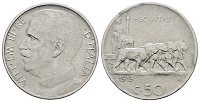 Regno d'Italia, Vittorio Emanuele III, 50 centesimi 1919, Liscio 'Leoni', Nichel, 6 gr, Gig. 162