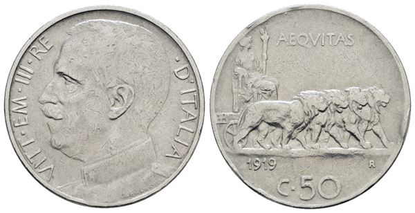 REGNO D'ITALIA. Vittorio Emanuele III (1900-1943). 50 centesimi 1919 liscio "Leoni". Ni; 6gr; Gig. 162; NC; MB/BB