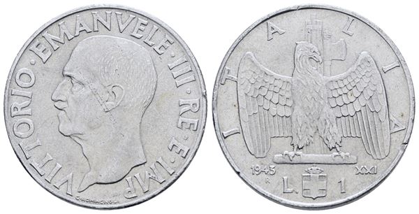 REGNO D'ITALIA. Vittorio Emanuele III (1900-1943). Lira 1943 "Impero". Ac; 8gr; Gig. 159; Raro; SPL