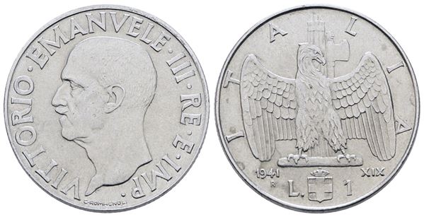 REGNO D'ITALIA. Vittorio Emanuele III (1900-1943). Lira 1941 "Impero". Ac; 8gr; Gig. 157; NC; SPL/FDC