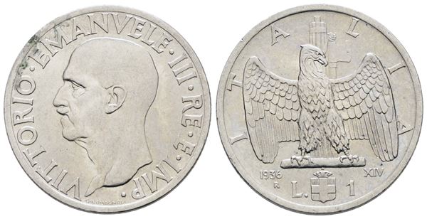 REGNO D'ITALIA. Vittorio Emanuele III (1900-1943). Lira 1936 "Impero". Ni; 8gr; Gig. 153; Raro; SPL+