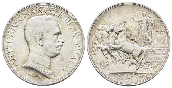REGNO D'ITALIA. Vittorio Emanuele III (1900-1943). Lira 1916 "Quadriga briosa". Ag; 5gr; Gig. 137; Raro; SPL