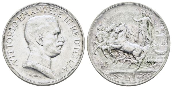REGNO D'ITALIA. Vittorio Emanuele III (1900-1943). Lira 1915 "Quadriga briosa". Ag; 5gr; Gig. 136; NC; BB/SPL