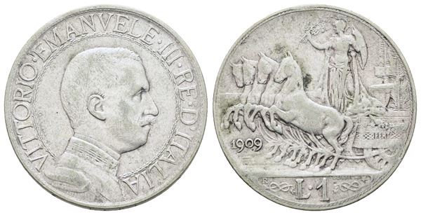 REGNO D'ITALIA. Vittorio Emanuele III (1900-1943). Lira 1909 "Quadriga veloce". Ag; 5gr; Gig. 133; NC; BB
