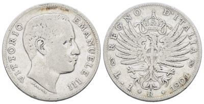 Vittorio Emanuele III, Lira 1901 'Aquila Sabauda', Ag, 5gr