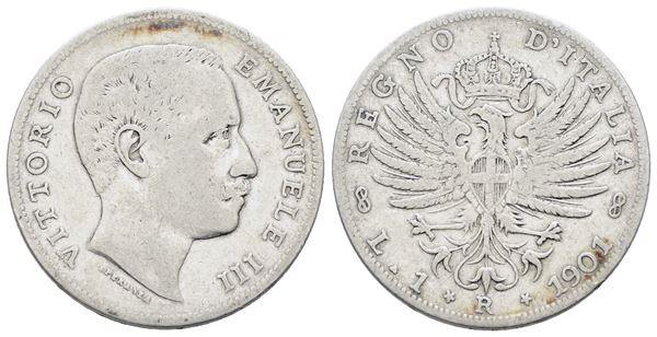 REGNO D'ITALIA. Vittorio Emanuele III (1900-1943). Lira 1901 "Aquila sabauda". Ag; 5gr; Gig. 127; NC; Q.BB