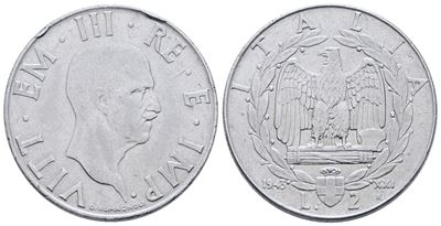 Vittorio Emanuele III, 2 lire 1943 "Impero", Ac, 10 gr, Gig. 124