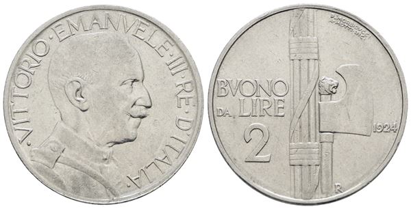 REGNO D'ITALIA. Vittorio Emanuele III (1900-1943). 2 lire 1924 "Fascio". Ni; 10gr; Gig. 106; SPL
