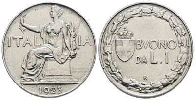 Vittorio Emanuele III, 1 Lira 1923 'Italia Seduta', Nickel, 8g, Gig. 141