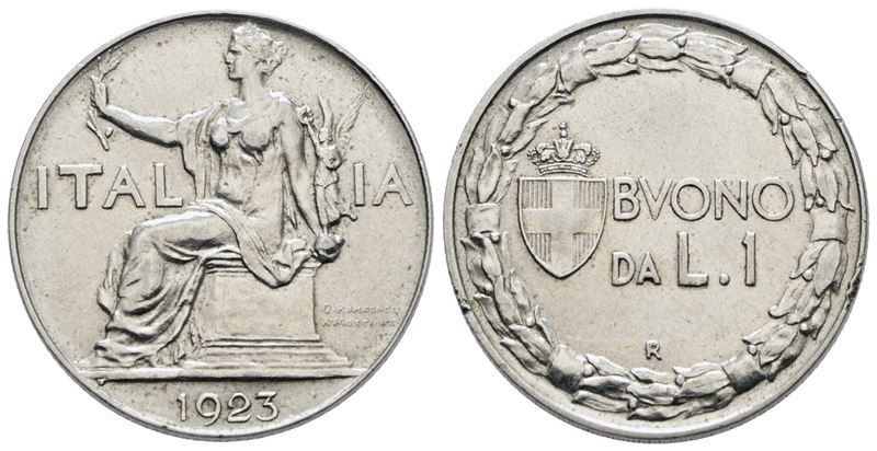 Vittorio Emanuele III, 1 Lira 1923 'Italia Seduta', Nickel, 8g, Gig. 141