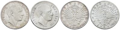 Vittorio Emanuele III, Lotto di 2 monete da 1 lira 1902-1906 "Aquila sabauda", Argento