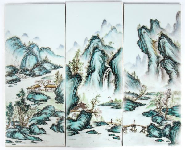 Raffinato set  di formelle in porcellana ( 3 pezzi), Cina