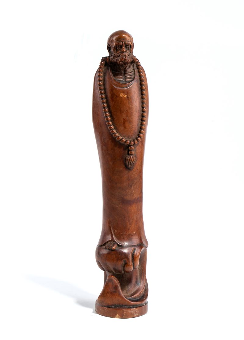 Figura di Arhat, legno di bosso, Cina, XIX secolo