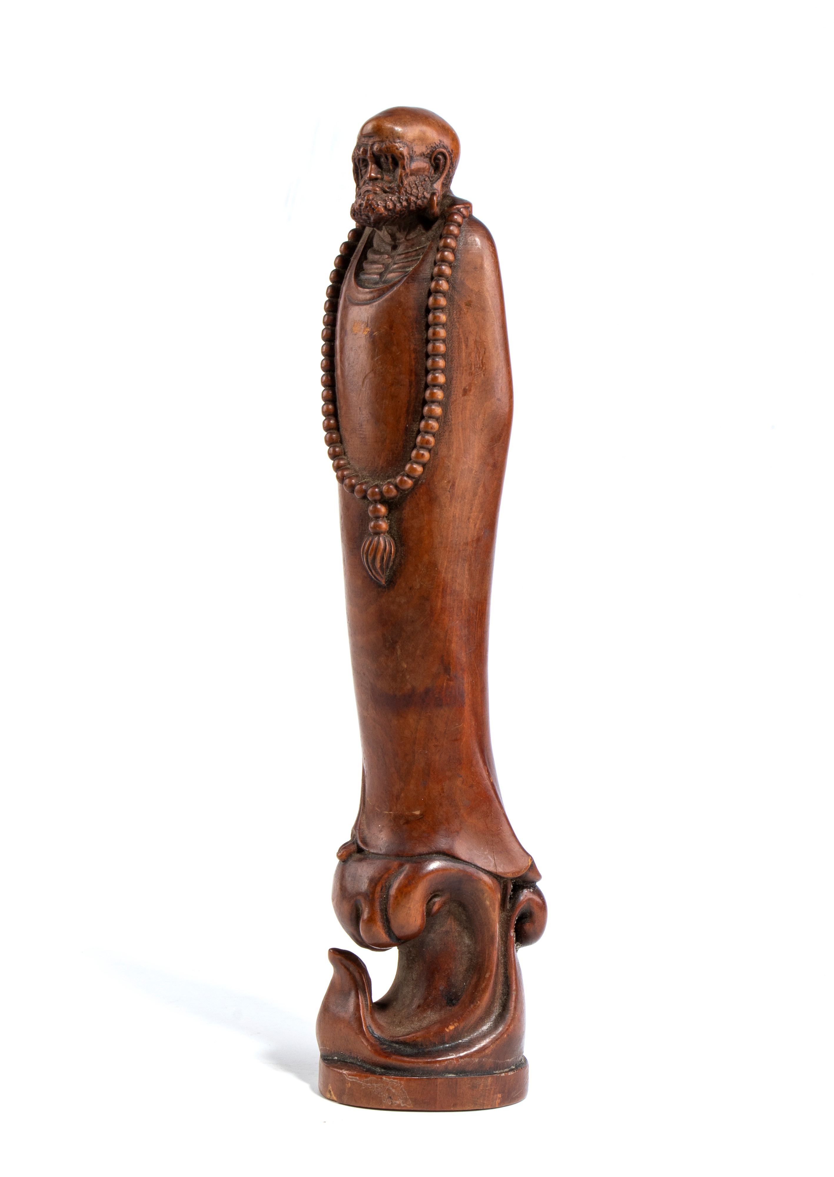 Figura di Arhat, legno di bosso, Cina, XIX secolo