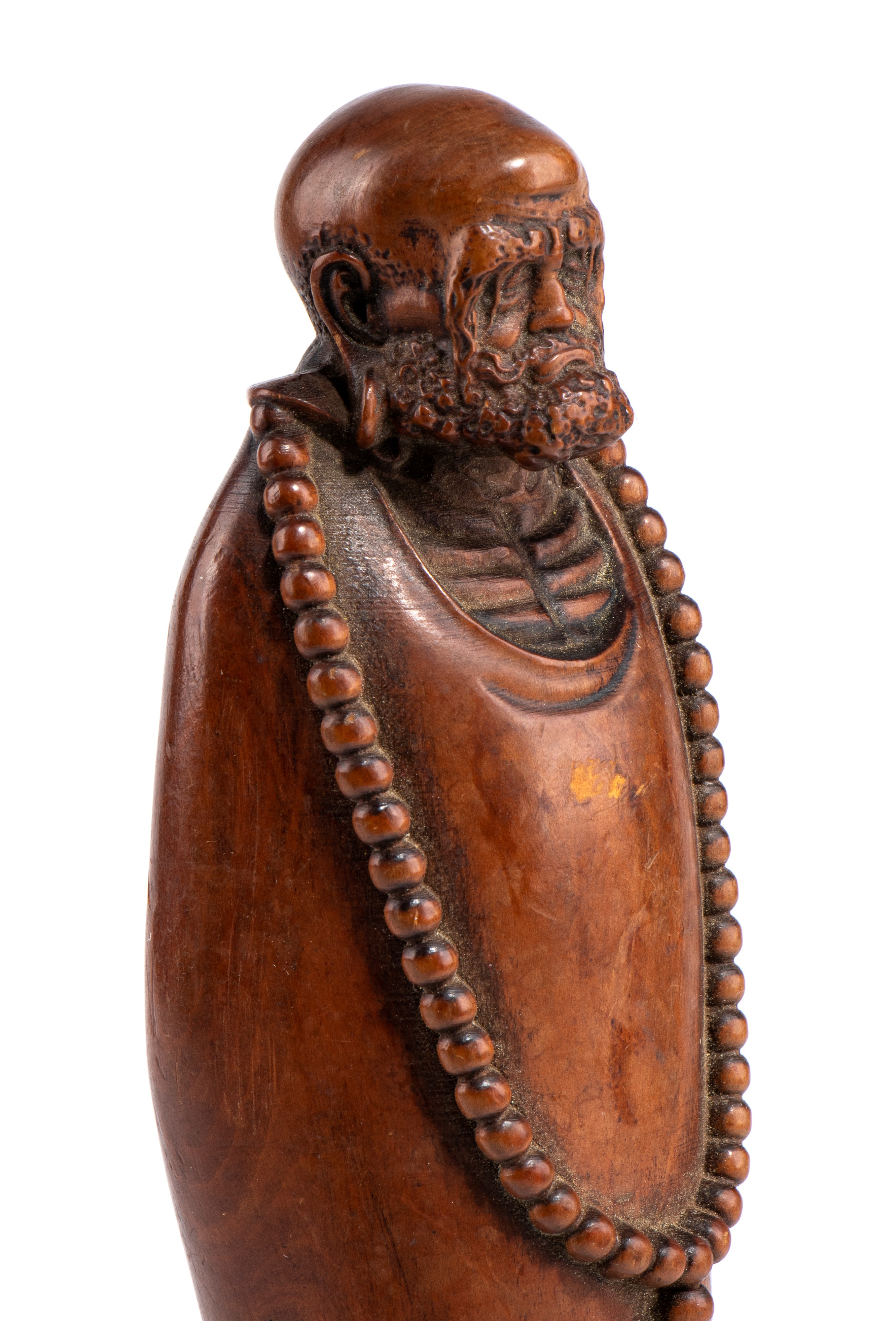 Figura di Arhat, legno di bosso, Cina, XIX secolo