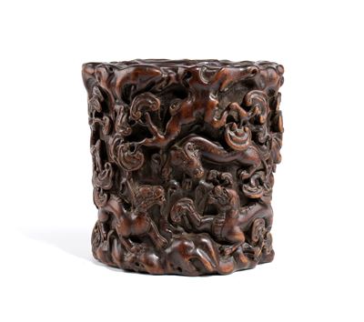 Cina, Porta-pennelli intagliato in legno, dinastia Qing