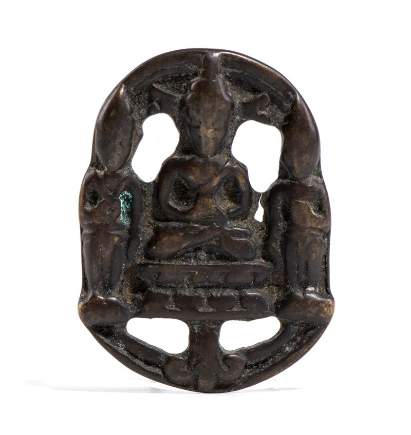 Amuleto buddista, bronzo legato, Cina, XX secolo