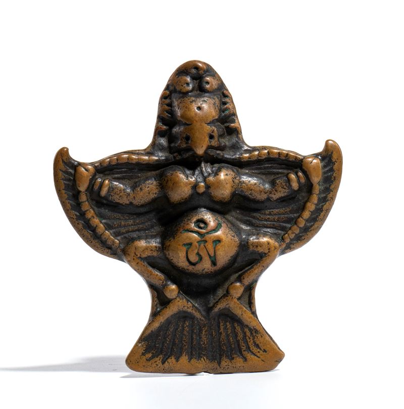 Ornamento pendente buddista, Garuda, bronzo dorato, Cina, XX secolo