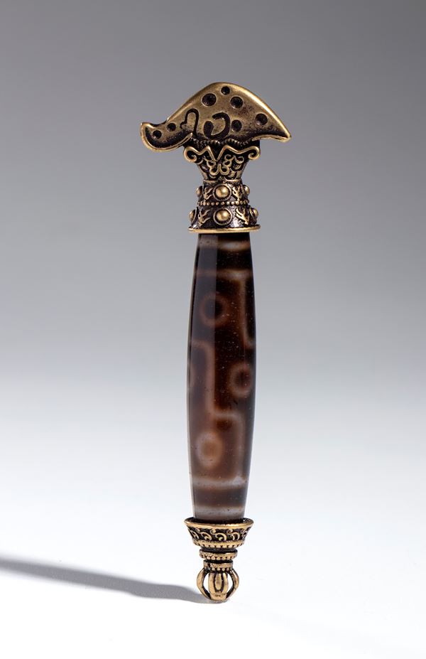 Agate and bronze prayer Dzi, China