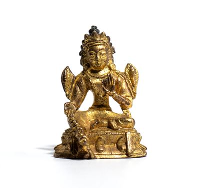 Figura di Tara Verde, rame dorato, Tibet, Inizio XX secolo