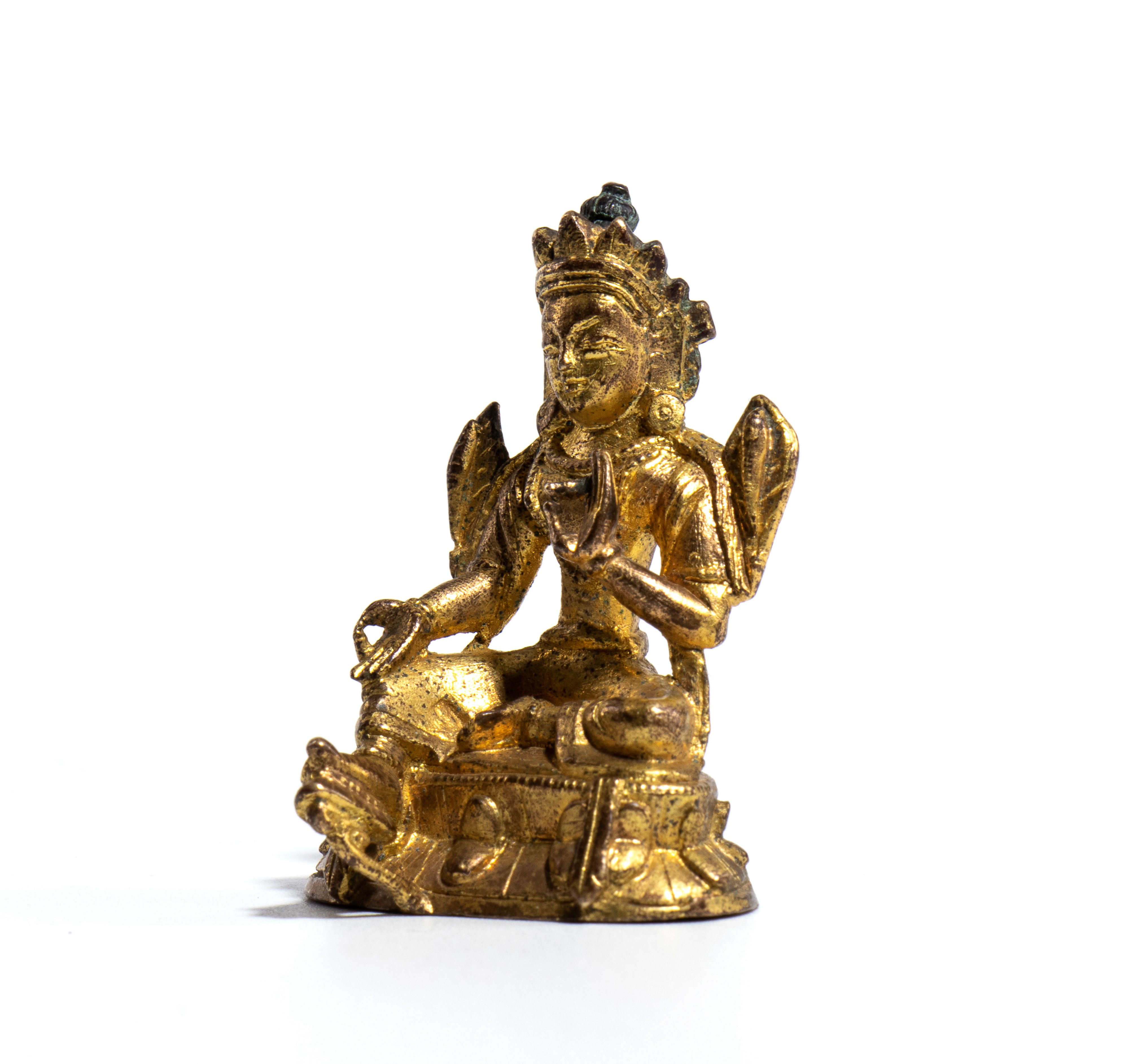 Figura di Tara Verde, rame dorato, Tibet, Inizio XX secolo