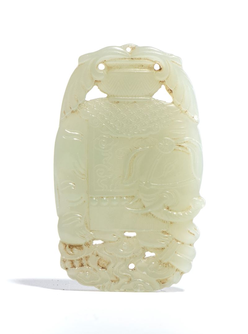 Ornamento pendente in giada bianca, Cina