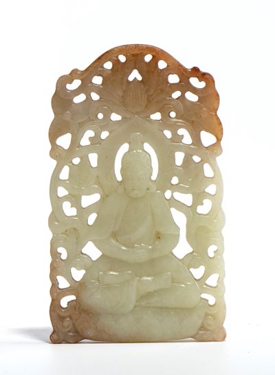 Placchetta in giada con raffigurazione di Buddha, Cina, fine dinastia Qing-Repubblica