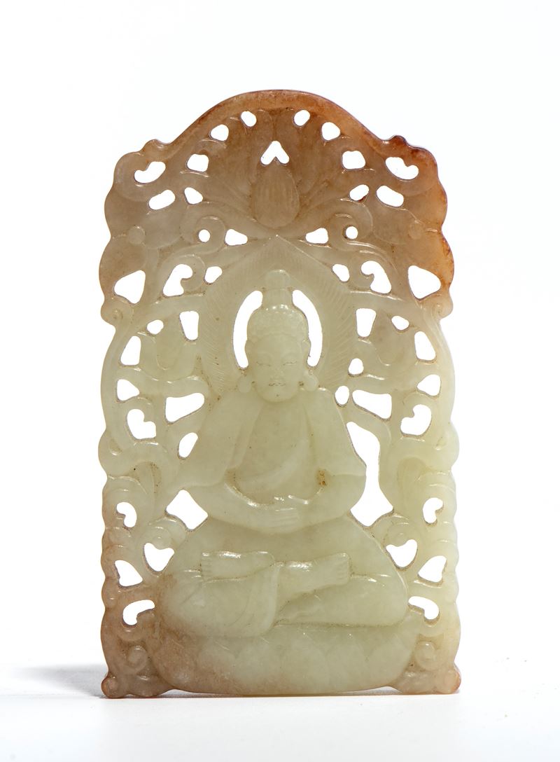 Placchetta in giada con raffigurazione di Buddha, Cina, fine dinastia Qing-Repubblica