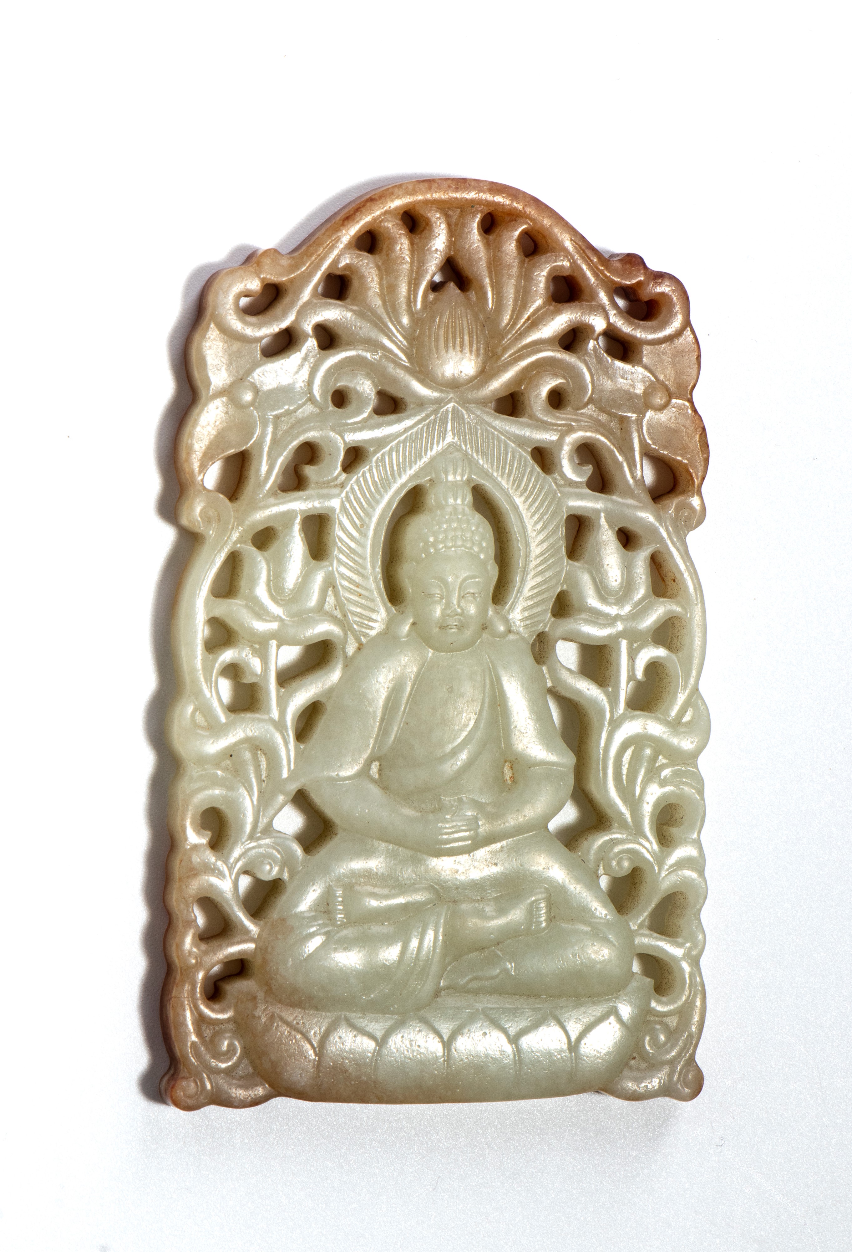 Placchetta in giada con raffigurazione di Buddha, Cina, fine dinastia Qing-Repubblica