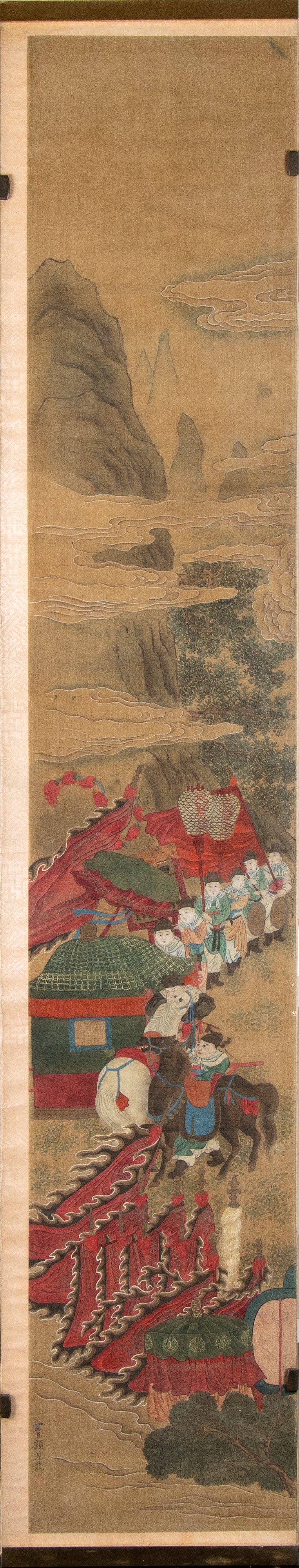 Importante dipinto composto da dodici pannelli. Inchiostro e pigmenti su seta, Cina, dinastia Qin...