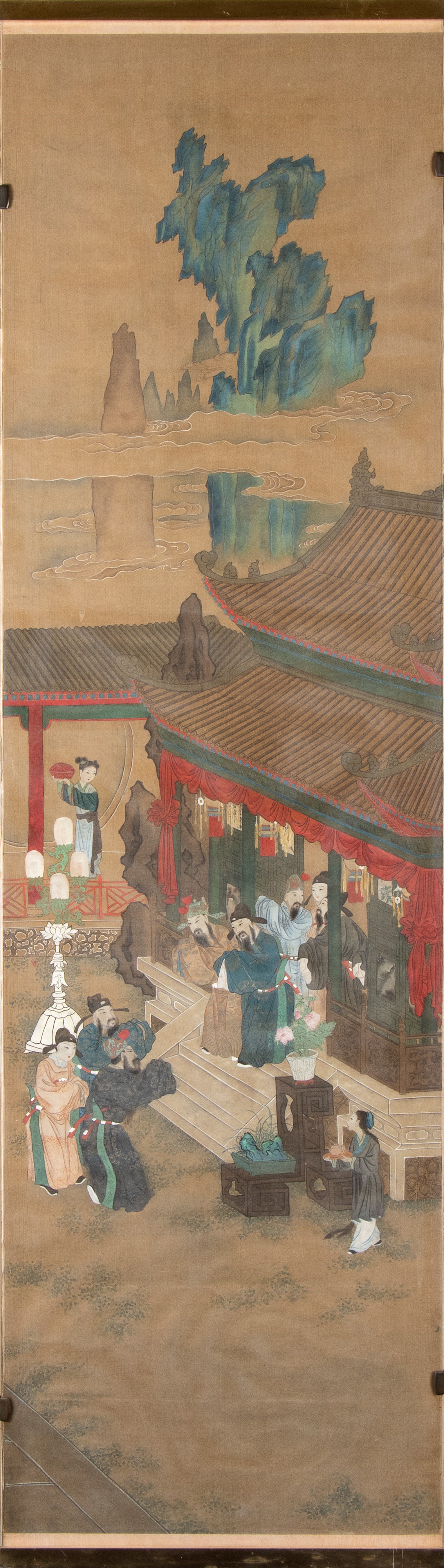 Importante dipinto composto da dodici pannelli. Inchiostro e pigmenti su seta, Cina, dinastia Qin...