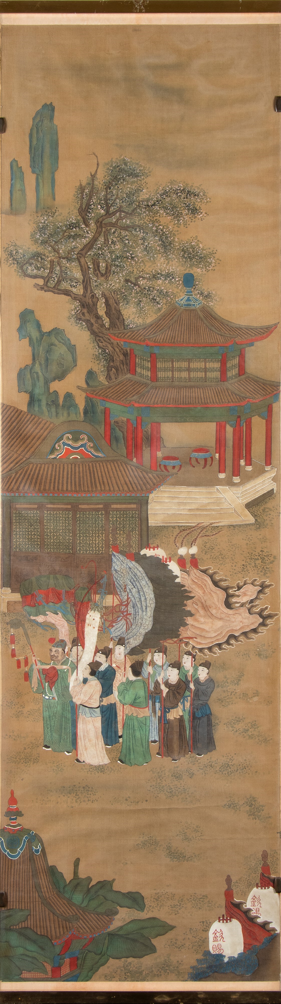Importante dipinto composto da dodici pannelli. Inchiostro e pigmenti su seta, Cina, dinastia Qin...