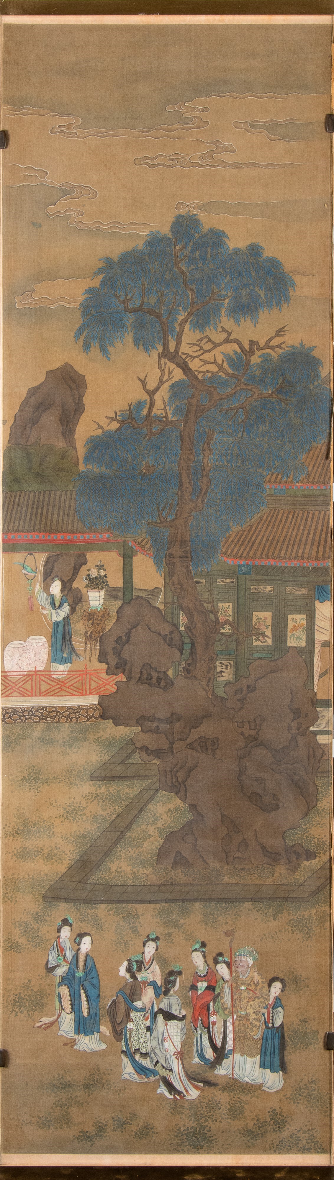 Importante dipinto composto da dodici pannelli. Inchiostro e pigmenti su seta, Cina, dinastia Qin...