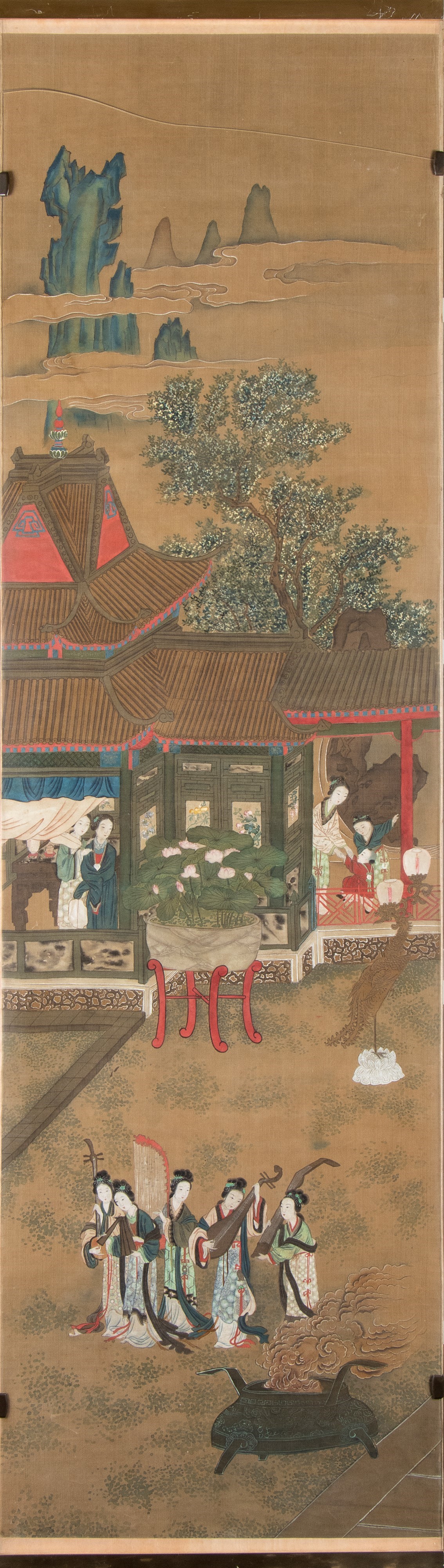 Importante dipinto composto da dodici pannelli. Inchiostro e pigmenti su seta, Cina, dinastia Qin...