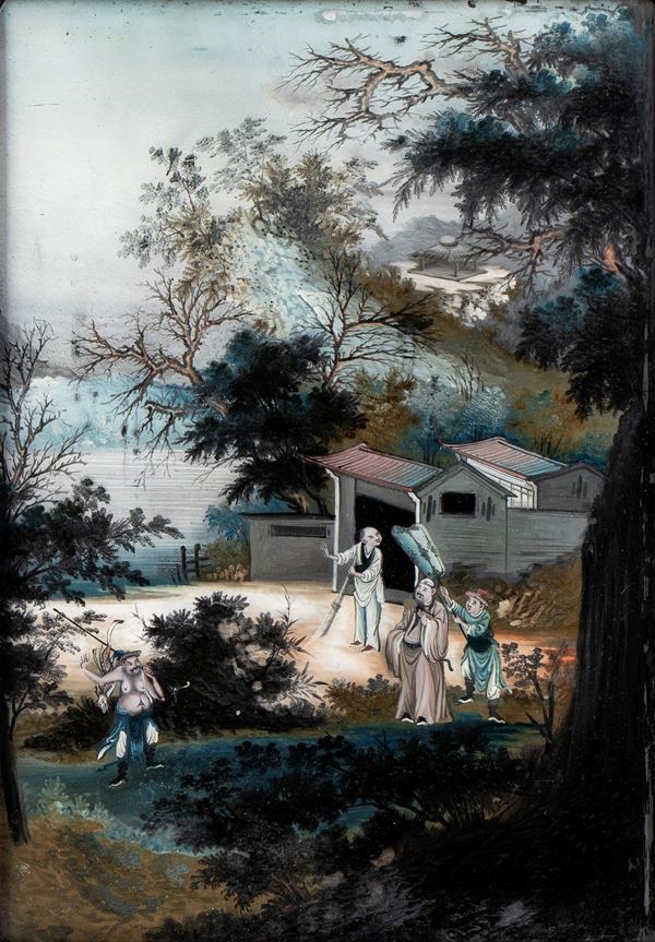 Painting on reversed glass. China