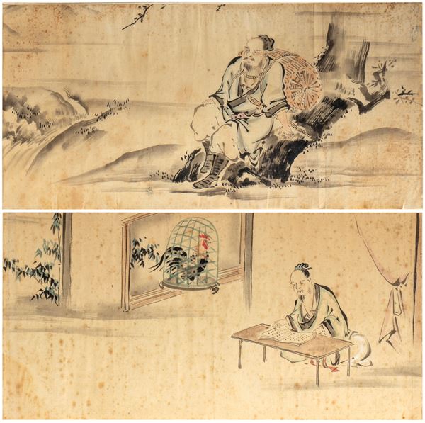 Loto di due dipinti su carta, Giappone