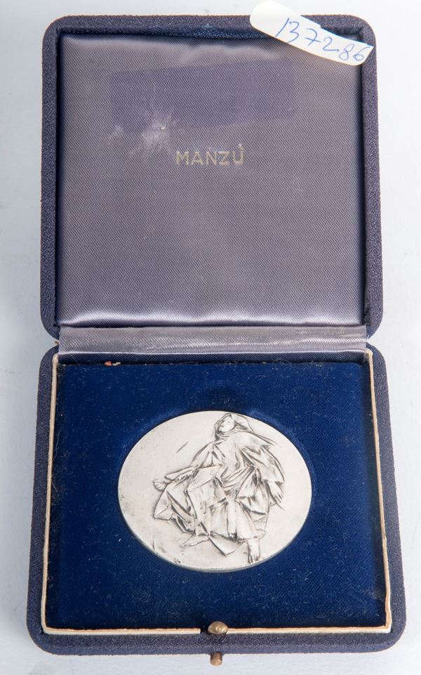 GIACOMO MANZÙ - Medaglia commemorativa in argento 800/1000