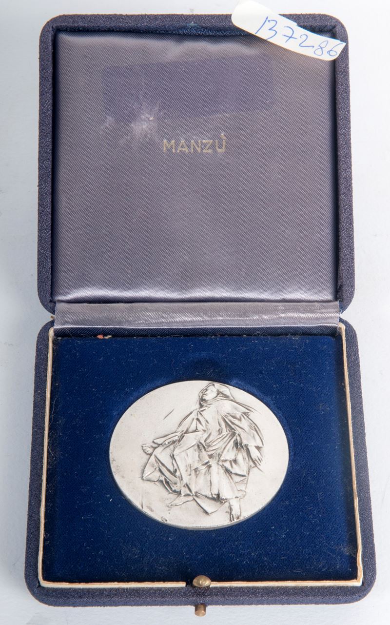 Giacomo Manzù - Medaglia commemorativa in argento 800/1000, III centenario della morte di Gian Lo...