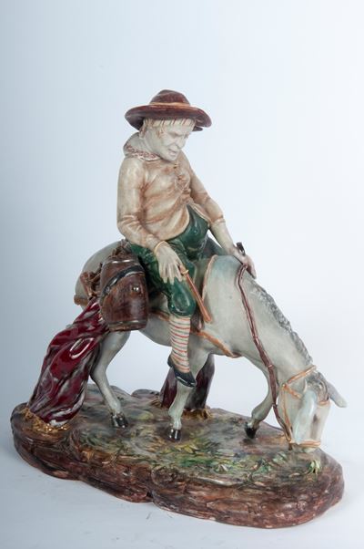 Pattarino, Viandante con somaro, scultura a tutto tondo in ceramica policroma